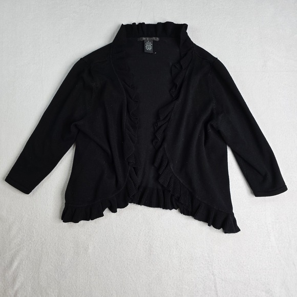 89th & Madison Sweaters - 89th &‎ Madison Black Ruffle Trim Open Front Cardigan Shrug Jacket XL